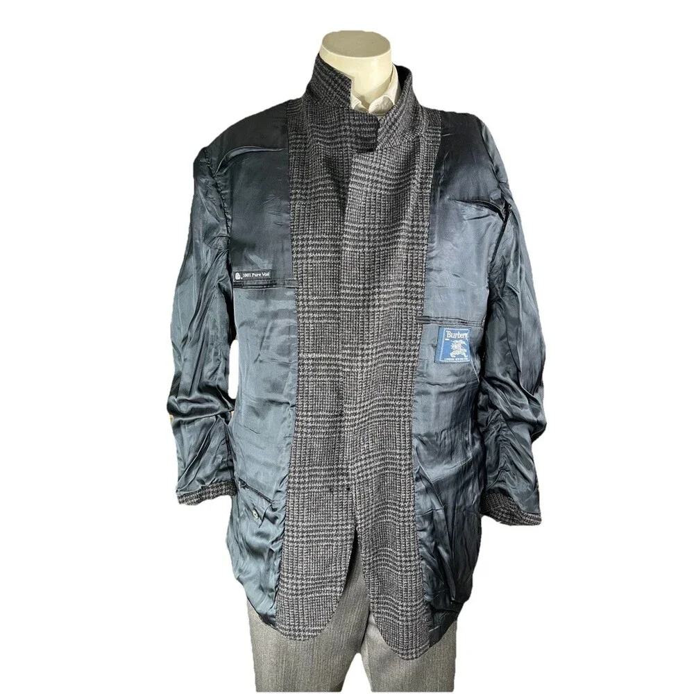 Vintage Burberry Men 42L Glen Plaid Wool Tweed Sport Coat Designer Jacket